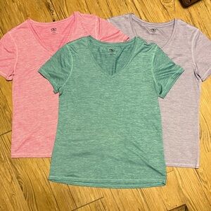 Set of Three V-Neck T-Shirts in Pink, Green, and purple
